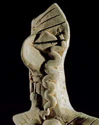 Esihistoria: naisen pää. Savipatsas Keski-Turkmenistanista (Gonur Tepen alue). 3000-2500 eKr., pronssikausi Moskova, Venäjän tiedeakatemian arkeologinen instituutti, Venäjä