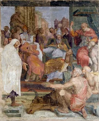 Paavi Sylvester ja keisari Konstantinuksen tarinat, Prospero Fontana (1512-1597), fresko, sali, Palazzina della Viola, Bologna, Emilia-Romagna, Italia