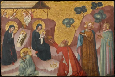 Syntymä ja tietäjien palvonta, noin 1325-1330 (tempera ja kultalehti paneelissa)