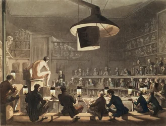 Piirustus elämästä Royal Academyssa, kaiverrus Richard Banks Harraden (1778-1862) (akvatinta)