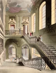 Hall and Staircase British Museumissa, R. Ackermannin vuonna 1808 julkaisemasta "Microcosm of Londonista"
