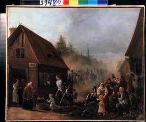 Venäjän Ranskan sodan kohtaus 1812 (Venäjän Ranskan sodan kohtaus 1812). Pjotr ​​Iljitš Baykovin (1817-?) maalaus. Öljy kankaalle, 45,3 x 55,5 cm