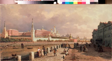 Näkymä Kremliin Sofian rantakadulta Moskovassa - Pjotr ​​Petrovitš Vereshchagin (Pjotr ​​Vereshchagin) maalaus (1836-1886), öljy kankaalle