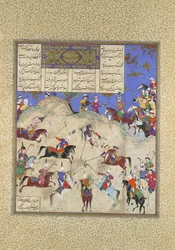 Siyavush soittaa poloa ennen Afrasiyabia, Folio 180v Shahnama Book of Kingsistä..., 1525-30.