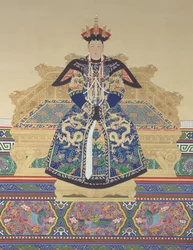 Keisarinna Xiao Cheng Ren (1653 - 1674) Qing-dynastian Kangxi keisarin ensimmäinen puoliso (tussi ja väri silkille).