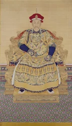 Keisari Yongzhengin muotokuva (1678-1735) (riippukäärö, muste ja väri silkille)