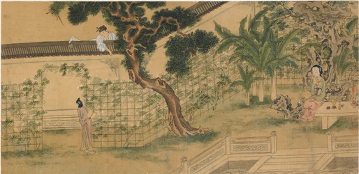 Kohtaus näytelmästä Romance of the West Chamber, Wang Shifu, 1500-luku.
