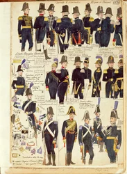 Piemonten armeijan univormut vuodelta 1814. Cenni Quinton värilevy