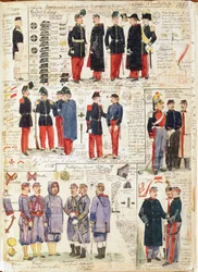 Erilaisia paavinvaltioiden univormuja vuodelta 1865. Cenni Quinton värilevy
