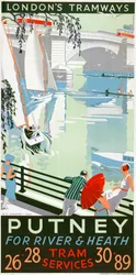 "Putney, for River and Heath", London County Council LCC Tramways -juliste, 1932