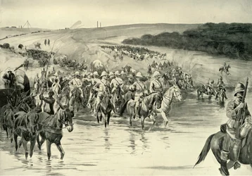 Lord Roberts ja hänen armeijansa ylittämässä muurijoen, 1901.