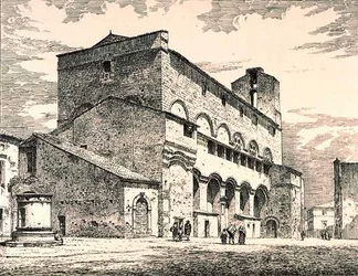 Palazzo Pubblico, Orvieto, Italia, julkaisusta "Esimerkkejä Ranskan ja Italian kunnallisesta, kaupallisesta ja katuarkkitehtuurista 1100-1400-luvulla" jul. kirjoittanut W. Mackenzie