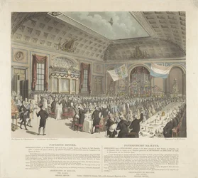 Isänmaallinen ateria Lontoossa, 1813 Isänmaallinen illallinen. Edustus City of London Tavernissa pidetystä kokouksesta tiistaina 14. joulukuuta 1813 (...) / Patriotische Mealtyd. Kuva City L -hotellissa pidetystä kokouksesta
