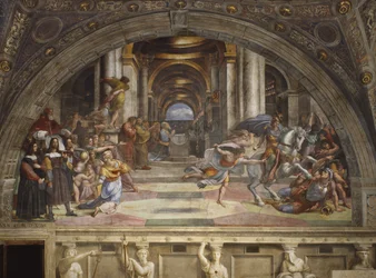 Heliodoroksen karkottaminen temppelistä, Stanza di Eliodoro, 1511-12