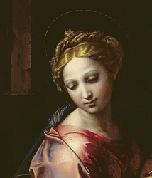 Madonna (yksityiskohta teoksesta "Pyhä perhe" (La Perla), noin 1518)