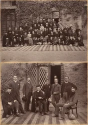 Bishop Cotton Schoolin rehtori ja opettajat, Shimla (etupuoli); Bishop Cotton Schoolin keskiluokkien oppilaat ja henkilökunta, Shimla (kääntöpuoli)