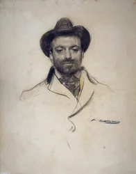 ""Espanjalaisen taidemaalari ja valokuvaaja Jose Maria Sertin (1874-1945) muotokuva" Ramon Casasin (1866-1932) hiilipiirros 1904 Yksityinen kokoelma