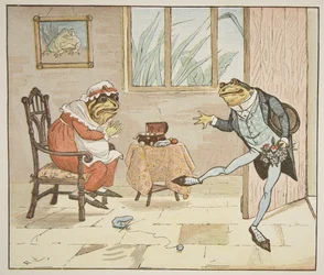 Kuvitus julkaisusta "A Frog He Will A-Wooing Go", pub. kirjoittanut Frederick Warne und Co.