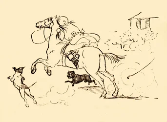 Koirat jahtaavat John Gilpiniä, kun hänen hevosensa laukkaa hallinnasta, 1878, 1918.