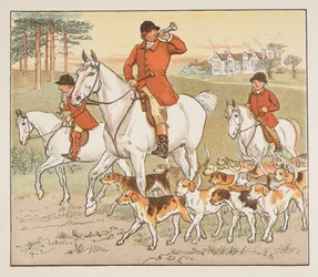 The Huntsman Blows his Horn, The Hey Diddle Diddle Picture Book, pub.1882 (värikaiverrus)