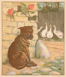 Koira, joka huolestutti kissaa..., c1878.