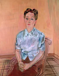 Berthe satiinipuserossa (öljy kankaalle)