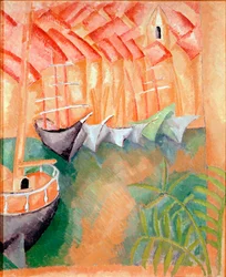 Veneitä Marseillen sataman laiturissa Raoul Dufyn (1877-1953) maalaus 1908 Pariisi, Modernin taiteen galleria Pariisin taidemuseo