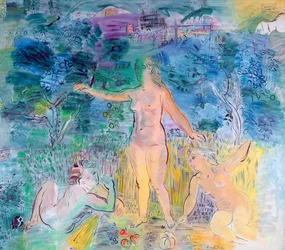 Seinen kulku: Rouenista Le Havreen, triptyykin vasen taulu (öljy kankaalle).