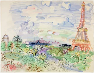 Eiffel-torni, noin 1935 (vesiväri ja lyijykynä paperille).
