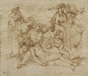 The Lamentation (kynä ja ruskea muste valkoiselle paperille)