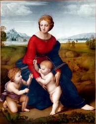 Neitsyt niityllä eli Madonna ruohikolla, Raffaello Sanzio (1483-1520), 1506, 113 x 88 cm, Wien, Kunsthistorisches Museum