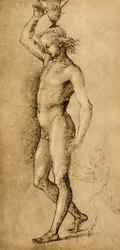 Bacchus, joka tunnetaan nimellä Idolino, Rafaelin piirros. Piirustus- ja grafiikkakaappi, Uffizi-galleria, Firenze
