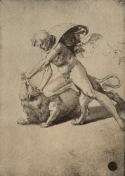 Simson taistelee leijonaa vastaan; piirustus Raphael. Gallerie dellAccademia, Venetsia