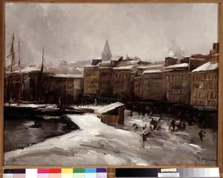 Quai du port, Marseille, lumen alla Raymond Allegren (1857-1933) maalaus Mitat 56x74 cm. Pakollinen maininta: Regards de Provence Marseille Foundation -kokoelma
