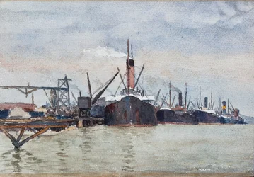 Veneet laiturilla, Bordeaux (guassi) (gouache)
