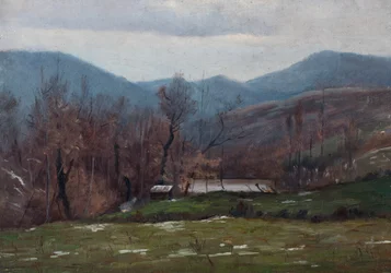 Maisema lammella, maaliskuu 1905 (öljy puulle)