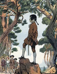 Napoleon Bonaparte (1769-1821) lapsena Ajacciossa Korsikalla. Raymond de Nezieren kuvitus teoksessa Kansalliset kunniamme, 1920. Yksityiskokoelma. DR