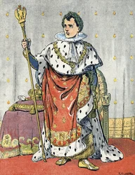 Keisari Napoleon I:n (1769-1821) muotokuva Raymond de Nezieren kuvitus teoksessa "Our-Glory-Nationals" 1920 Yksityinen kokoelma
