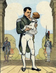 Muotokuva keisari Napoleon I:stä (1769-1821) ja hänen pojastaan Aiglonista (1811-1832) (Rooman kuningas Napoleon II, Reichstadtin herttua) (Ranskan keisari Napoleon I ja hänen poikansa Napoleon II) Raymond de Nezieren kuvitus teoksessa "Our-Glories-Nationa