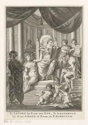 Allegorinen esitys historialla, totuudella, muinaisella tiedolla ja varovaisuudella Turkkilaisten nykyhistoria (otsikko esineessä) Nimisivu: S.n., Hedendagche historie tai Yleisen historian jatko, 1767