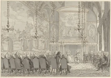 Preussin prinssi William V:n ja Wilhelminan vastaanotto Amsterdamin kaupungintalon valtuustosalissa