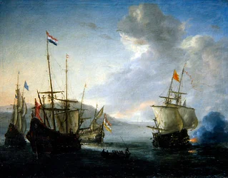 A Naval Engagement with Sailor in a Rowing Boat (öljy kankaalle)