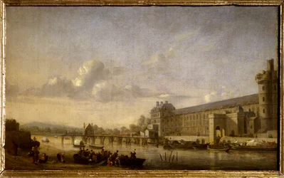 Näkymä Seine-joelle eteläisen julkisivun ja Louvren suuren gallerian kanssa Reinier Nooms dit Zeemanin maalaus (1623-1667) 1660 Su. 0,26x0,41 m Pariisi, Musee du Louvre.