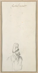 Parrakas mies profiilissa, korkea lippalakki, n. 1640 (musta liitu paperilla)