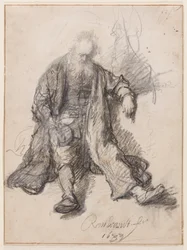 Old Man Seated (The Drunken Lot?), n. 1630-33 (kynä, liitu ja muste paperille)