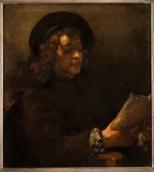 Titus van Rijn, taidemaalarin poika, lukemassa (öljy kankaalle).