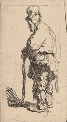 Kerjäläinen kepille nojaava, kasvot vasemmalle, c. 1630.