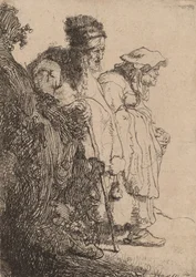 Kerjäläinen mies ja nainen pankin takana, c. 1630.