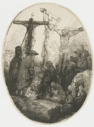 Kristus ristiinnaulittuna kahden murhaajan välissä
