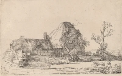 Mökit ja maatilarakennukset miehen luonnostelemalla, n. 1645.